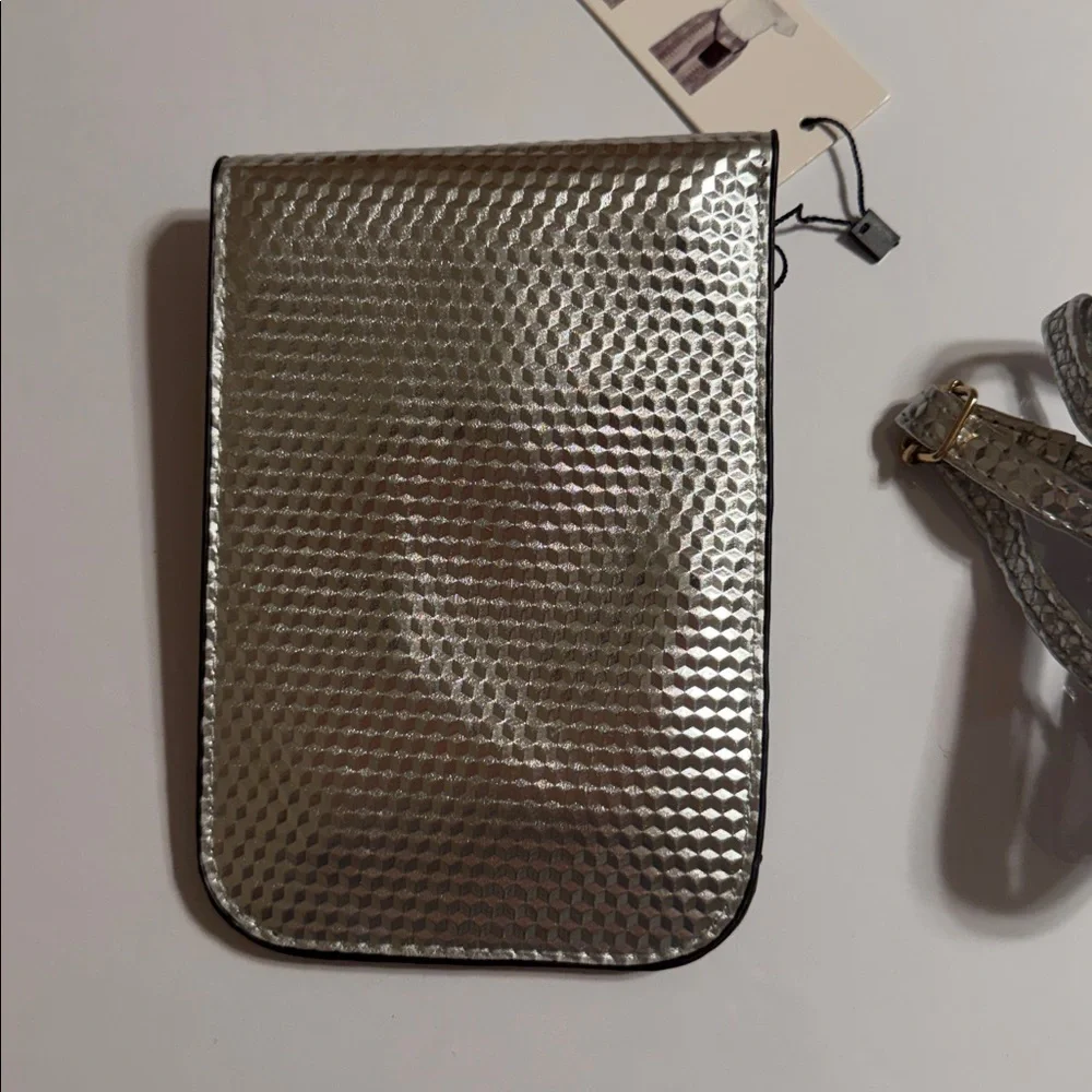 Cruise Club Metallic Silver Crossbody Pouch/Bag with Gold Lock. 2 Compartments